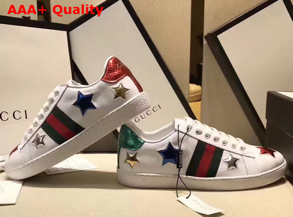 Gucci Ace Low Top Sneaker with Gucci Web and Leather Stars Replica