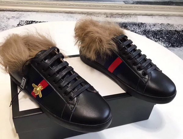 Gucci Ace Sneaker with Fur Black Leather