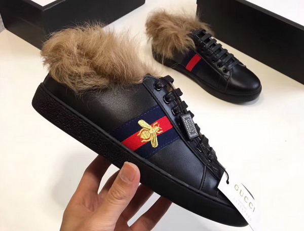 Gucci Ace Sneaker with Fur Black Leather