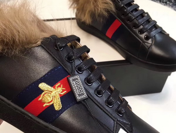 Gucci Ace Sneaker with Fur Black Leather