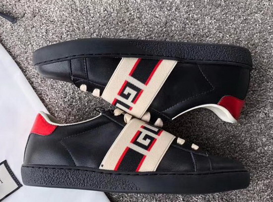 Gucci Ace Sneaker with Gucci Stripe in Black Real Leather