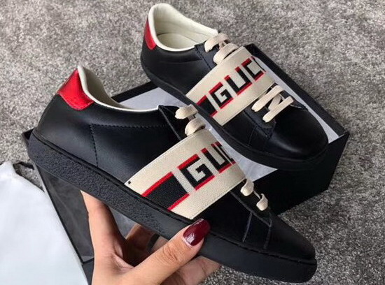 Gucci Ace Sneaker with Gucci Stripe in Black Real Leather