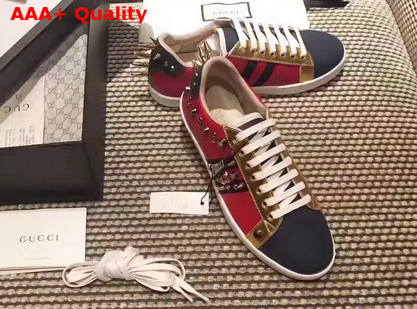 Gucci Ace Studded Leather Low Top Sneaker Blue Red Green Leather Replica