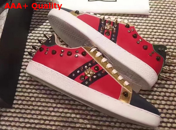 Gucci Ace Studded Leather Low Top Sneaker Blue Red Green Leather Replica