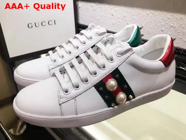 Gucci Ace Studded Leather Low Top Sneaker White Leather Replica