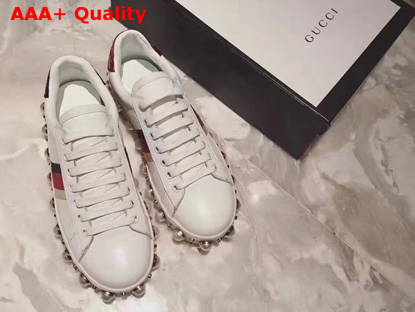 Gucci Ace Studded Low Top Sneaker in White Leather Replica