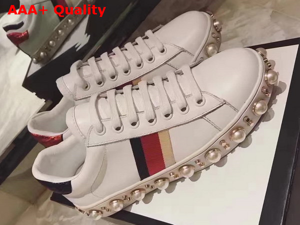 Gucci Ace Studded Low Top Sneaker in White Leather Replica