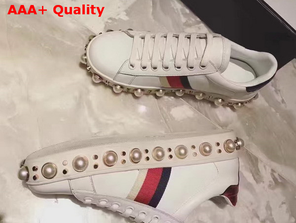 Gucci Ace Studded Low Top Sneaker in White Leather Replica