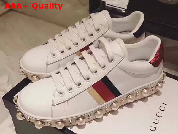 Gucci Ace Studded Low Top Sneaker in White Leather Replica