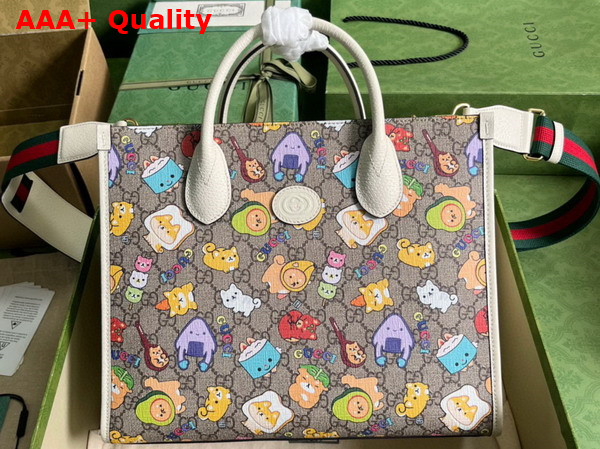 Gucci Animal Print Small Tote Bag in Beige and Ebony GG Supreme Canvas 680956 Replica