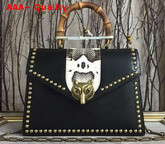 Gucci Animalier Bamboo Top Handle Bag in Black Cowhide Leather Replica