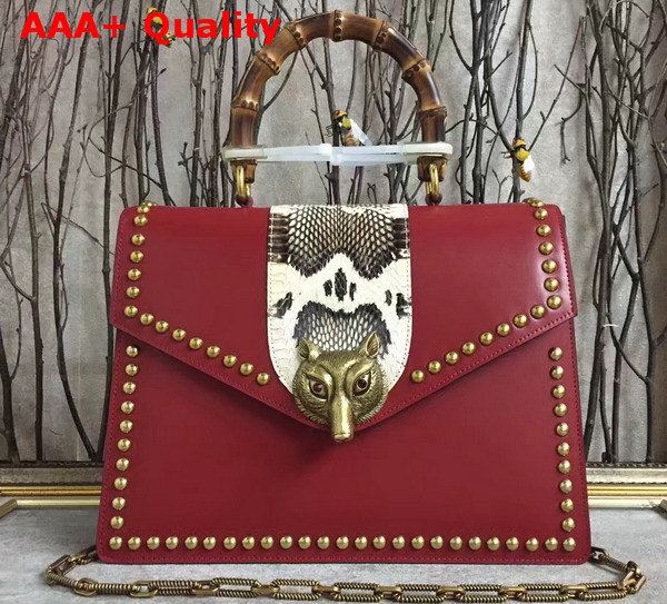 Gucci Animalier Bamboo Top Handle Bag in Red Cowhide Leather Replica