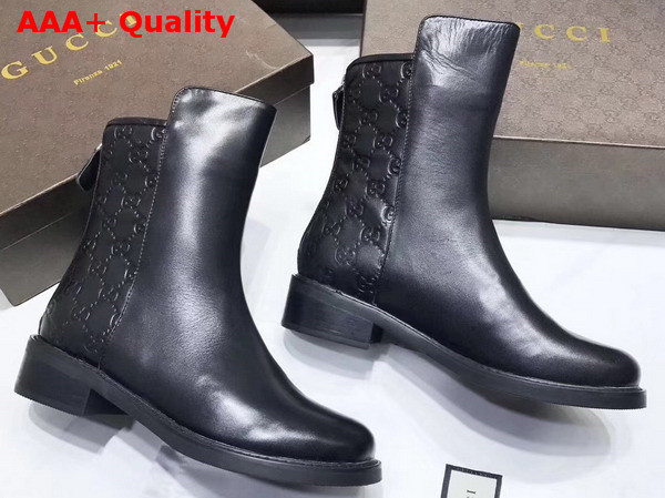 Gucci Ankle Boot Black Calf Leather and Gucci Signature Leather Replica