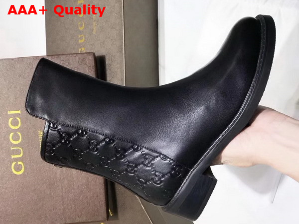 Gucci Ankle Boot Black Calf Leather and Gucci Signature Leather Replica