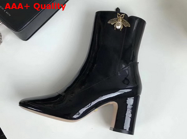 Gucci Ankle Boot with Bee in Black Patent Leather Replica