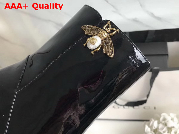 Gucci Ankle Boot with Bee in Black Patent Leather Replica