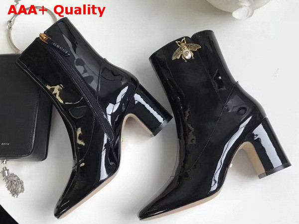 Gucci Ankle Boot with Bee in Black Patent Leather Replica