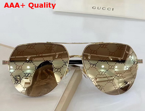 Gucci Aviator Metal Sunglasses Gold GG Patterned Lenses Replica