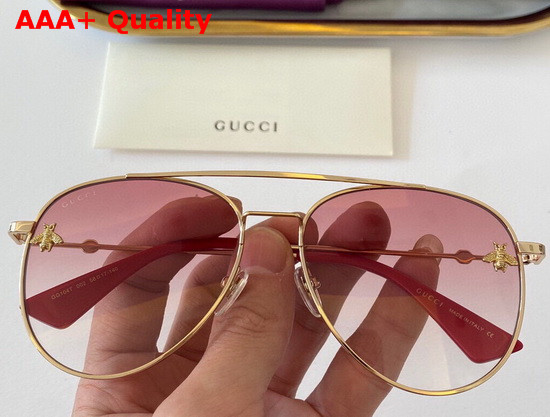 Gucci Aviator Metal Sunglasses Gold GG Patterned Lenses Replica