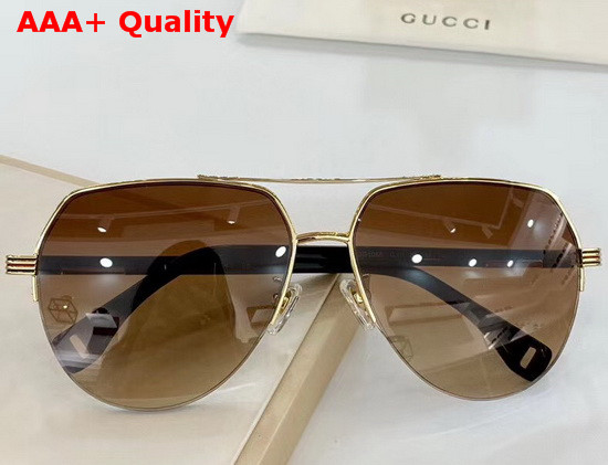 Gucci Aviator Metal Sunglasses Gold GG Patterned Lenses Replica