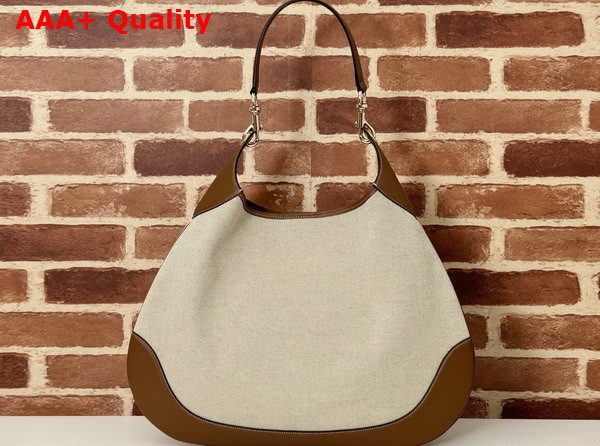 Gucci B Medium Shoulder Bag in Natural Cotton Linen Canvas and Brown Leather Trim 815924 Replica