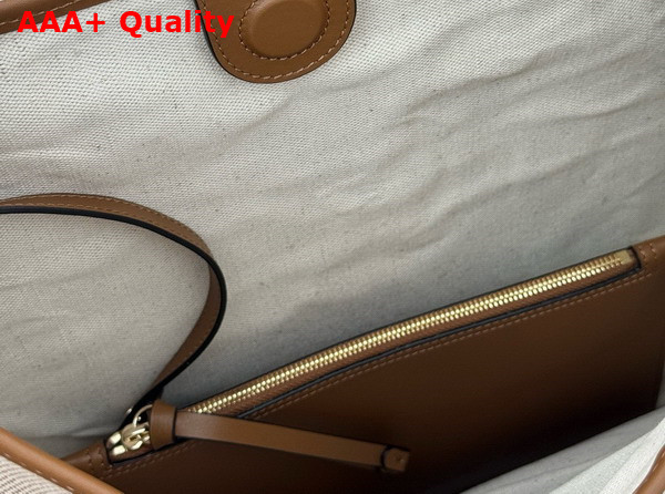 Gucci B Medium Shoulder Bag in Natural Cotton Linen Canvas and Brown Leather Trim 815924 Replica