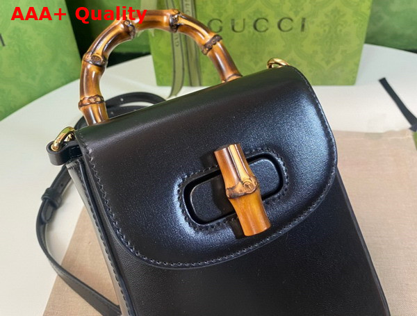 Gucci Bamboo Mini Handbag in Black Leather 702106 Replica