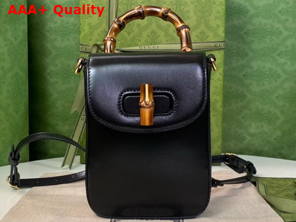 Gucci Bamboo Mini Handbag in Black Leather 702106 Replica