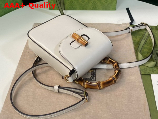 Gucci Bamboo Mini Handbag in White Leather 702106 Replica