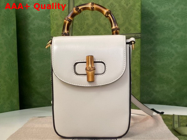 Gucci Bamboo Mini Handbag in White Leather 702106 Replica