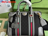 Gucci Bauletto Medium Top Handle Bag Black GG Canvas Grey Leather Trim 715666 Replica