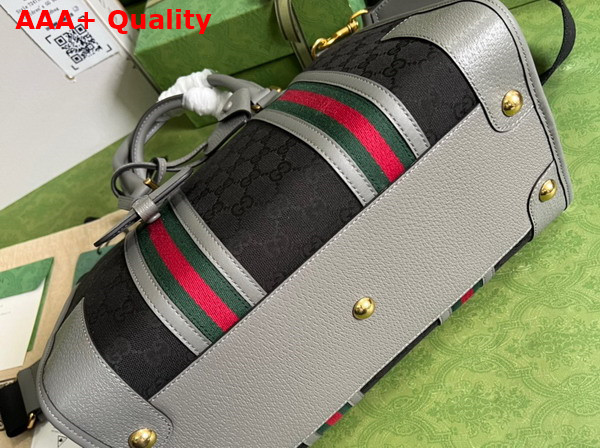 Gucci Bauletto Medium Top Handle Bag Black GG Canvas Grey Leather Trim 715666 Replica