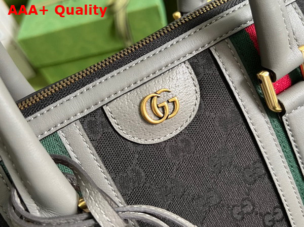 Gucci Bauletto Medium Top Handle Bag Black GG Canvas Grey Leather Trim 715666 Replica