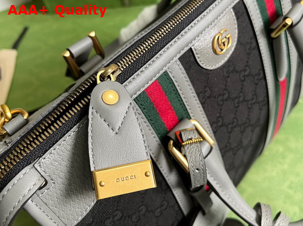 Gucci Bauletto Medium Top Handle Bag Black GG Canvas Grey Leather Trim 715666 Replica