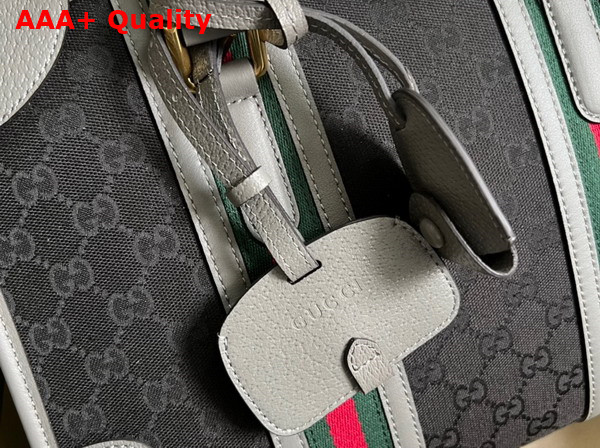 Gucci Bauletto Medium Top Handle Bag Black GG Canvas Grey Leather Trim 715666 Replica