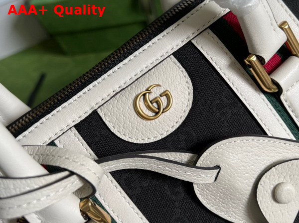 Gucci Bauletto Medium Top Handle Bag Black GG Canvas with White Leather Trim 715666 Replica