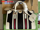 Gucci Bauletto Small Top Handle Bag in Black GG Canvas and White Leather Trim 715772 Replica