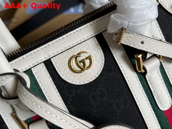 Gucci Bauletto Small Top Handle Bag in Black GG Canvas and White Leather Trim 715772 Replica