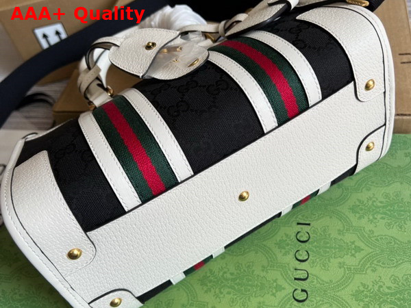 Gucci Bauletto Small Top Handle Bag in Black GG Canvas and White Leather Trim 715772 Replica