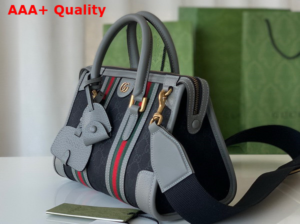 Gucci Bauletto Small Top Handle Bag in Black GG Canvas with Grey Leather Trim 715772 Replica