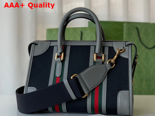 Gucci Bauletto Small Top Handle Bag in Black GG Canvas with Grey Leather Trim 715772 Replica