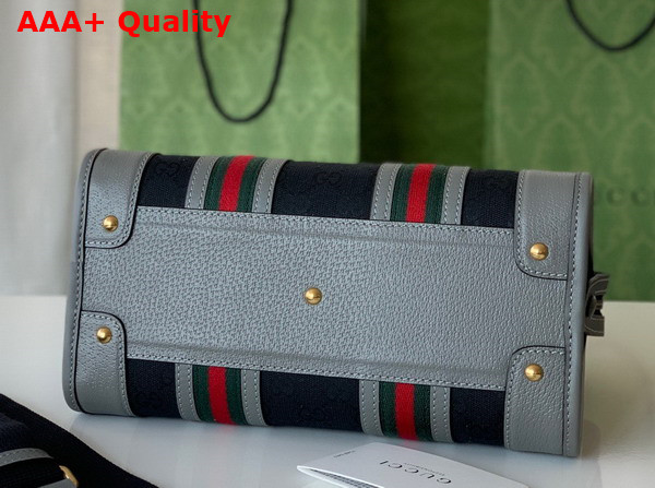 Gucci Bauletto Small Top Handle Bag in Black GG Canvas with Grey Leather Trim 715772 Replica