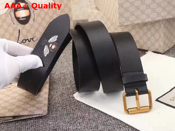 Gucci Bee Print Leather Belt in Black Replica