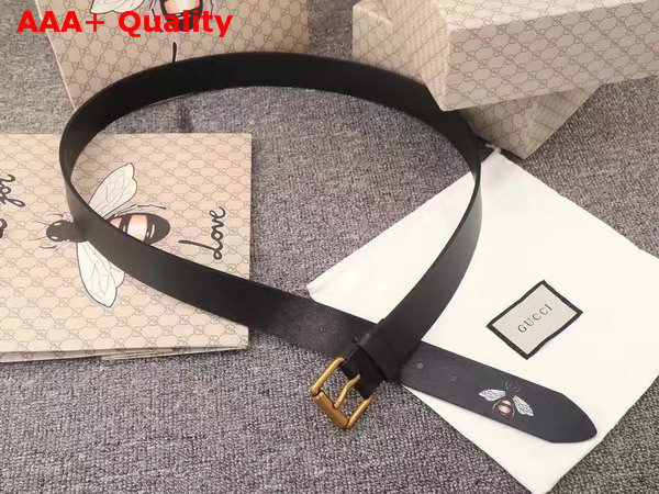 Gucci Bee Print Leather Belt in Black Replica