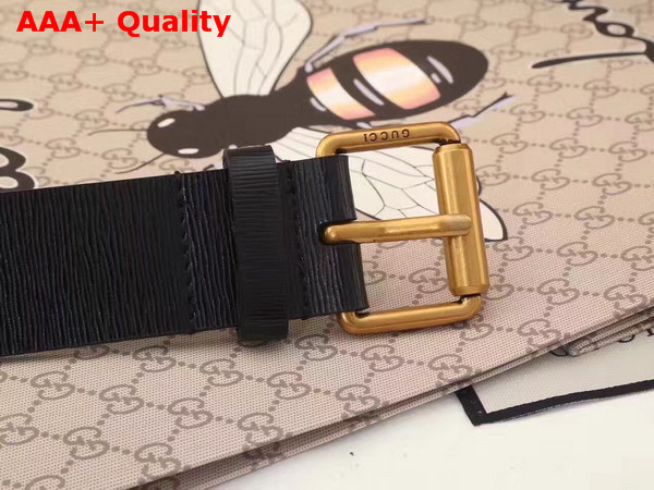 Gucci Bee Print Leather Belt in Black Replica