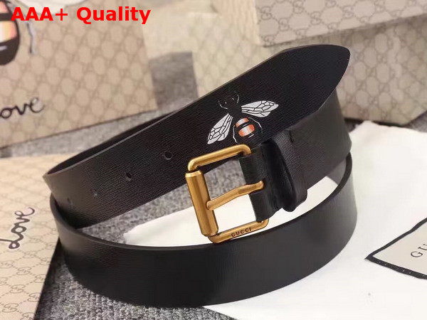 Gucci Bee Print Leather Belt in Black Replica