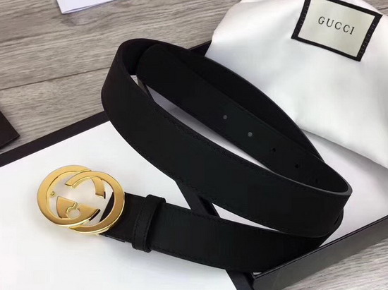 Gucci Belt with Interlocking G Buckle Black Leather 574807