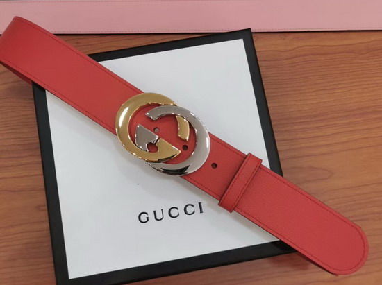 Gucci Belt with Interlocking G Buckle Red Leather 574807