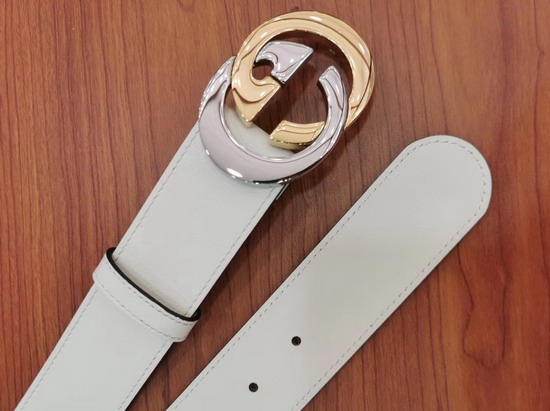 Gucci Belt with Interlocking G Buckle White Leather 574807