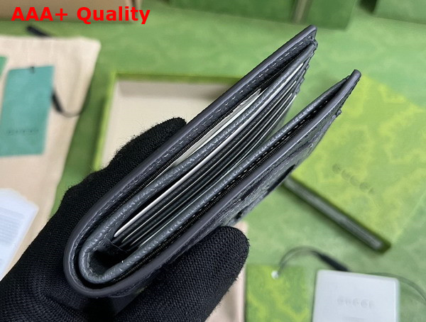 Gucci Bi Fold Wallet with Cut Out Interlocking G Black and Grey GG Supreme Canvas 701420 Replica